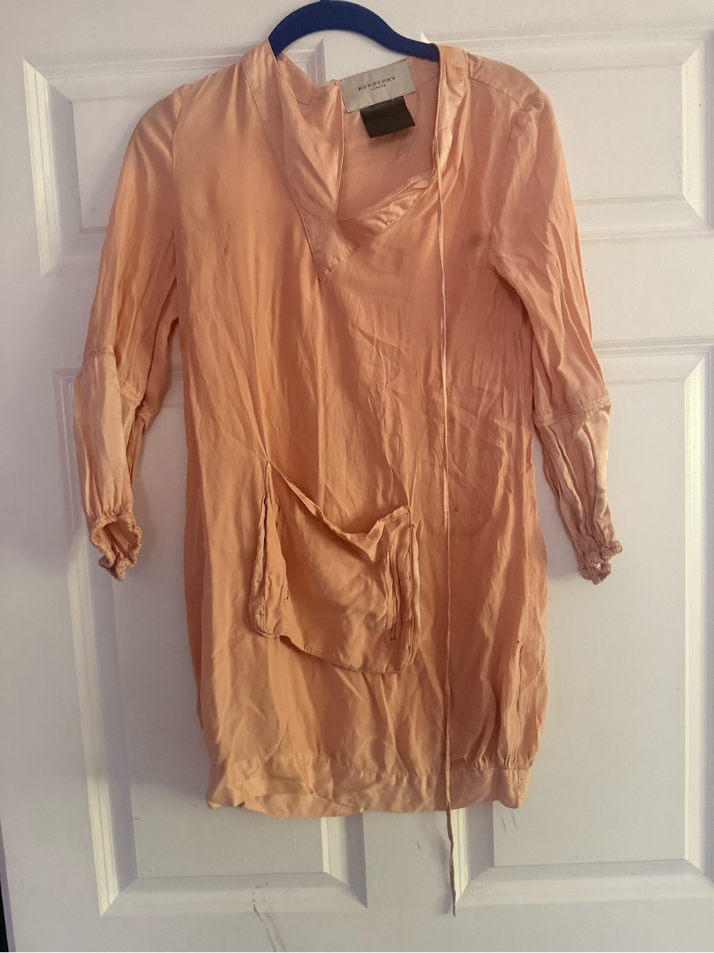 Burberry Peach Tunic with Front Pocket and V-Neck